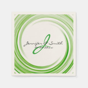 Monogram Green Swirl Abstract Art #3 Napkin