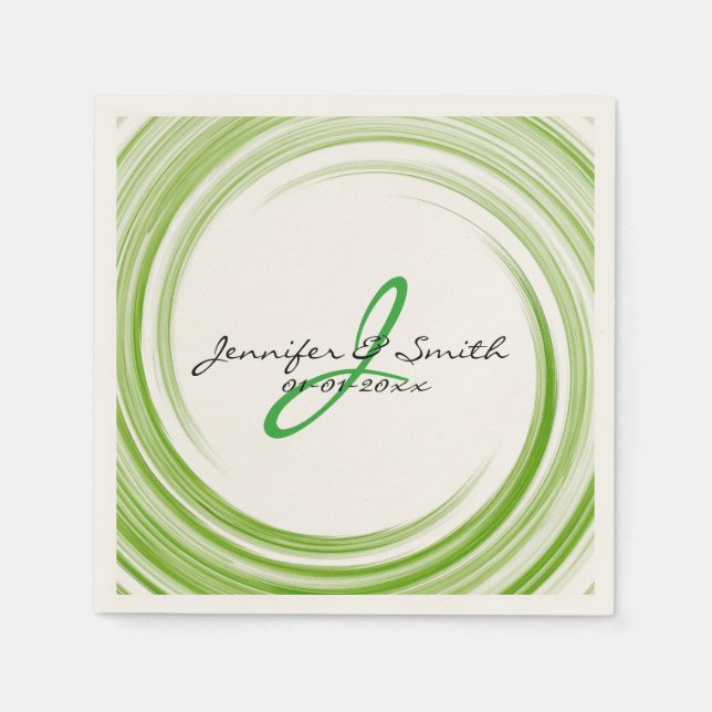 Monogram Green Swirl Abstract Art #3 Napkin (Front)