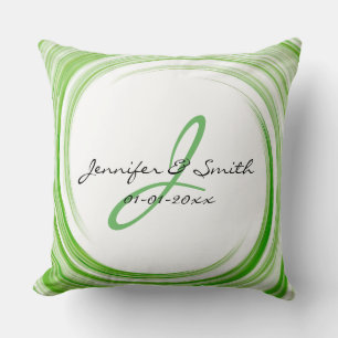 Monogram Green Swirl Abstract Art #3 Throw Pillow