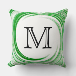 Monogram Green Swirl Abstract Throw Pillow