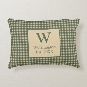 Monogram Green Tan Beige Buffalo Plaid Country  Accent Pillow