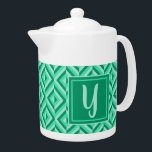 Monogram Green Three-Tone Diamond Pattern<br><div class="desc">Make your favourite tea in this Monogram Green Three-Tone Diamond Pattern Teapot. It features a geometric diamond pattern in three shades of green with an initial in light green against a dark green square. Personalize it with your initial. Give your teatime an extra pop of colour.</div>