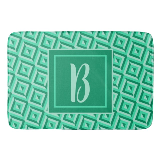 Monogram Green Three-Tone Diamond Pattern Bath Mat (Front)