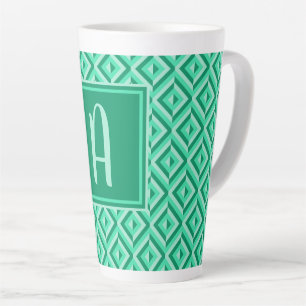 Monogram Green Three-Tone Diamond Pattern Latte Mug