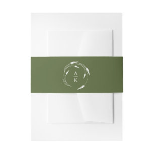 Monogram Green Wedding Invitation Belly Band