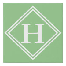 Monogram Green White Frame, Initial Faux Canvas