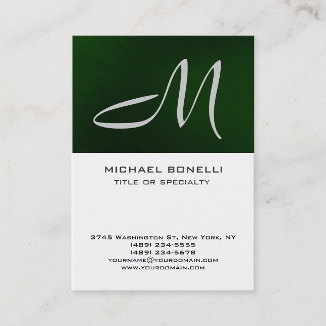 Monogram Green White Park Avenue Business Card (Front)