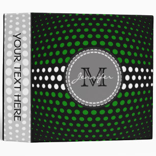 Monogram Green & White Polka Dots Pattern Binder