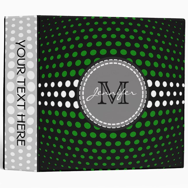 Monogram Green & White Polka Dots Pattern Binder (Front/Spine)
