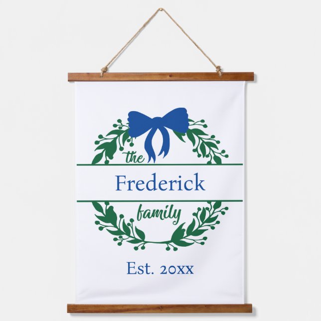 Monogram Green Wreath Family Name Wedding Gift Hanging Tapestry (Front)