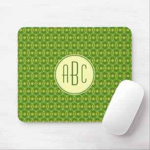 Monogram green yellow bicycle wheel pattern mouse pad