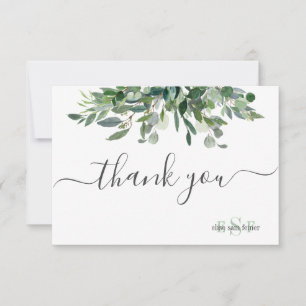 Monogram Greenery Blue Gum Eucalyptus Thank You Card
