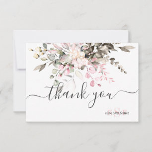 Monogram Greenery Blush Eucalyptus Fall Foliage Thank You Card