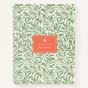Monogram Greenery Botanical Pattern Green Orange Notebook