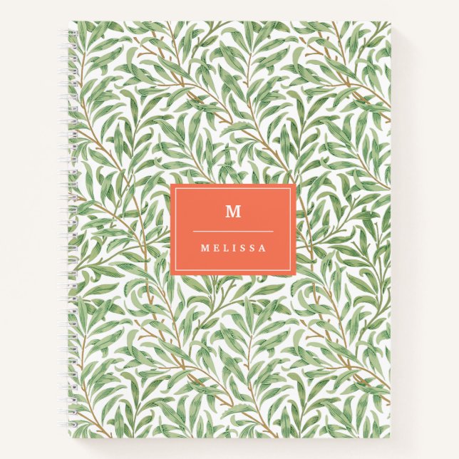 Monogram Greenery Botanical Pattern Green Orange Notebook (Front)