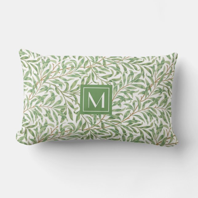 Monogram Greenery Botanical Pattern William Morris Lumbar Pillow (Front)