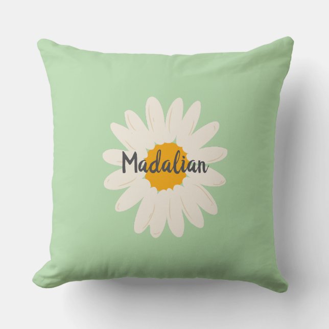 Monogram greenery decor for kids with sunflower throw pillow (Front)