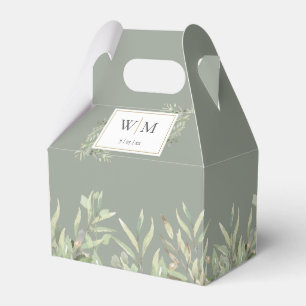 Monogram Greenery Foliage Sage Green Wedding Favor Box