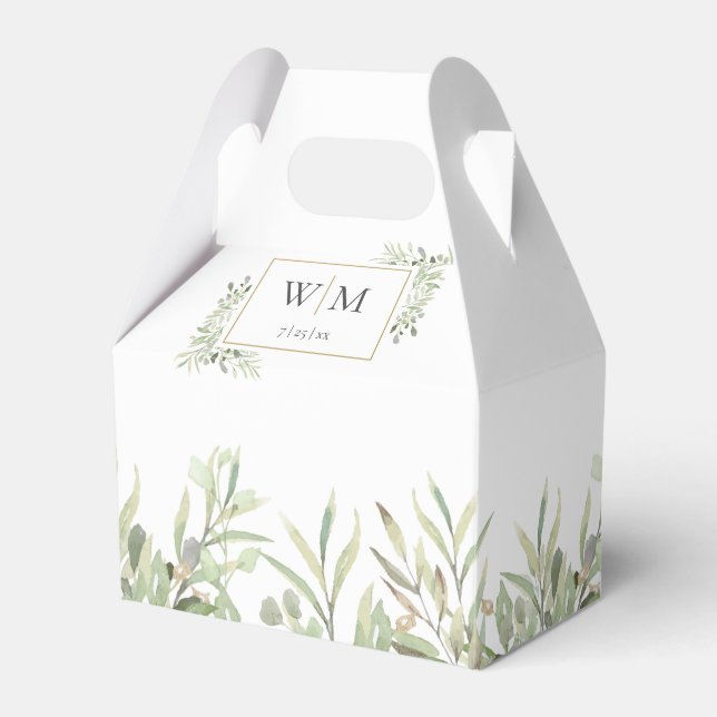 Monogram Greenery Foliage Wedding Favour Box (Front Side)