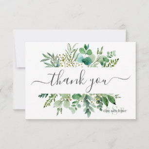 Monogram Greenery Gum Eucalyptus Thank You Card