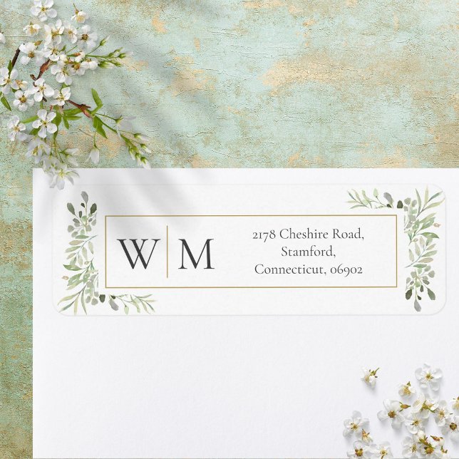 Monogram Greenery Watercolor Foliage Address (Monogram Greenery Watercolor Foliage Address Label)