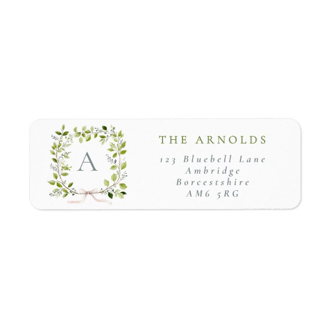 Monogram Greenery Wreath & Bow Return Address (Front)