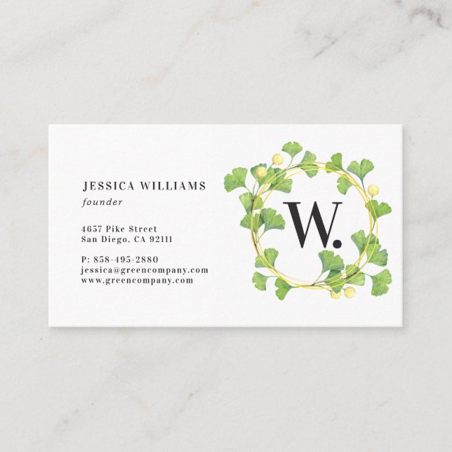 Monogram Greenery Wreath Business Card (Front)