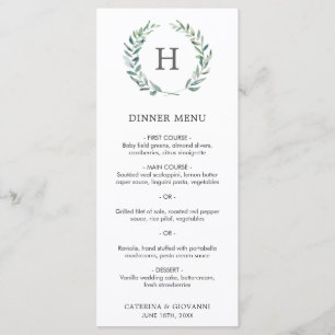 Monogram Greenery Wreath Elegant Wedding Menu