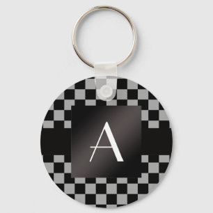 Monogram grey and black checkers keychain