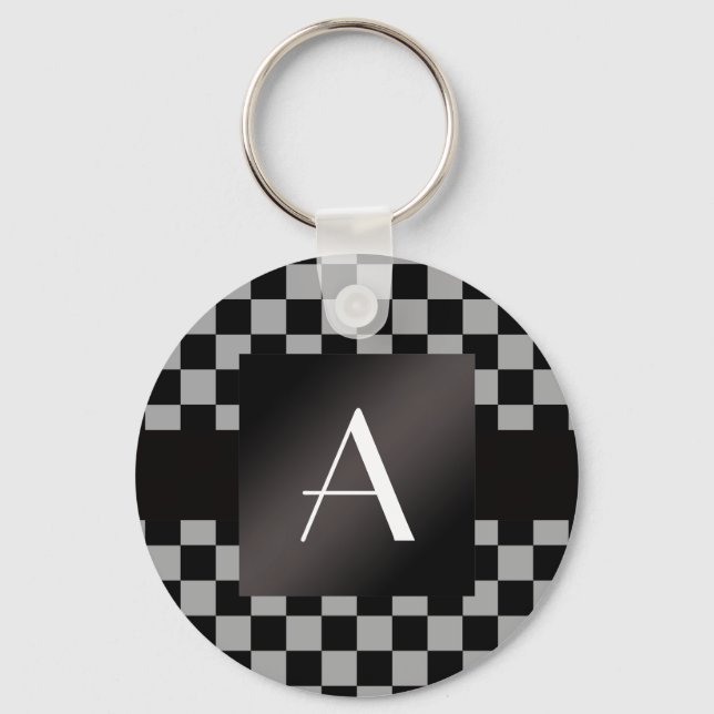 Monogram grey and black checkers keychain (Front)