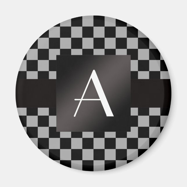 Monogram grey and black checkers magnet (Front)