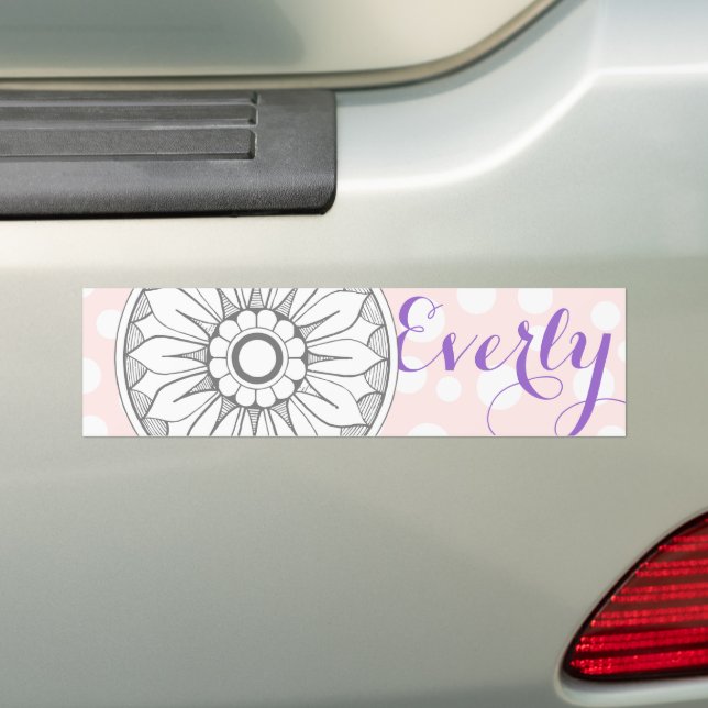 Monogram Grey and Pink Modern Medallion Pattern Bumper Sticker (On Car)