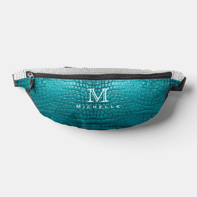 Monogram Grey and Teal Faux Snake Skin Fanny Pack (Lay Down)