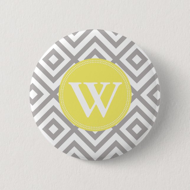 Monogram Grey and Yellow Chevron Pattern 2 Inch Round Button (Front)
