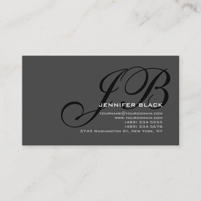 Monogram Grey Black Colour Tones Business Card (Front)