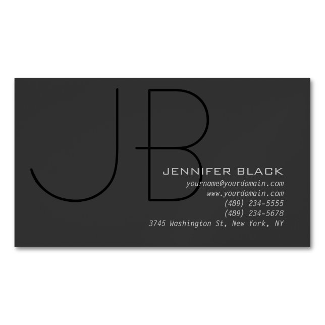 Monogram Grey Black Consultant Modern Minimalist Magnetic Business Card (Front)
