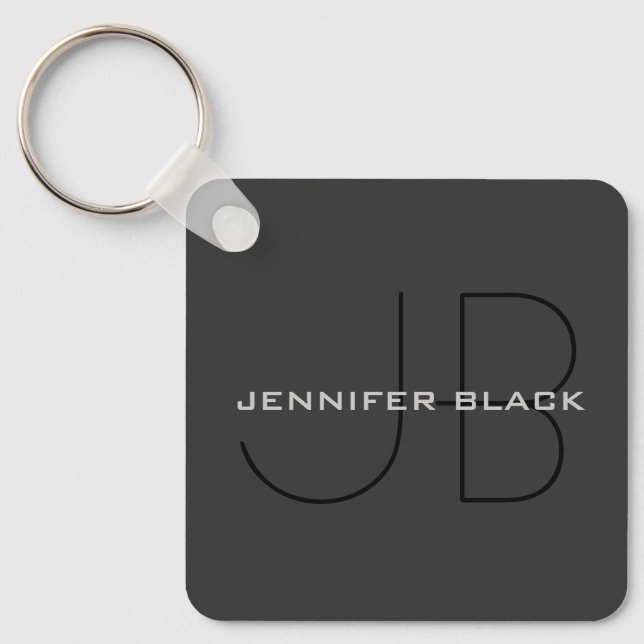 Monogram Grey Black Minimalist Modern Name Keychain (Front)