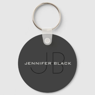 Monogram Grey Black Minimalist Modern Name Keychain