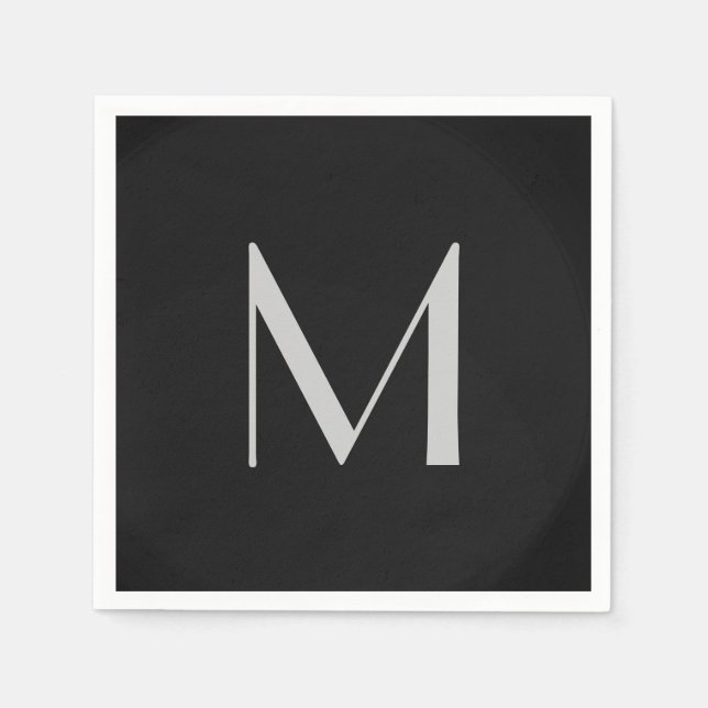 Monogram Grey Black Modern Add Your Name Initial Napkin (Front)