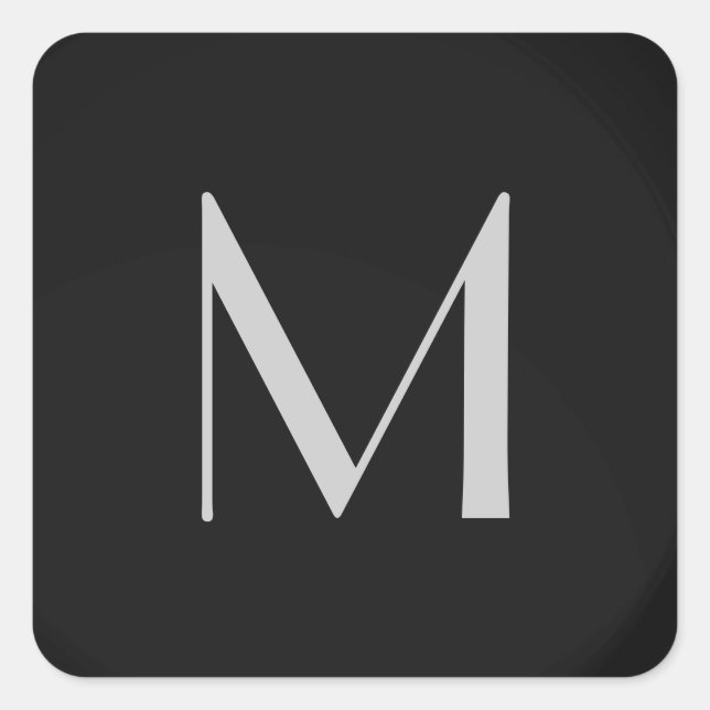 Monogram Grey Black Modern Add Your Name Initial Square Sticker (Front)