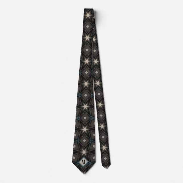 Monogram Grey & Black Star Unique Pattern Design Tie (Front)