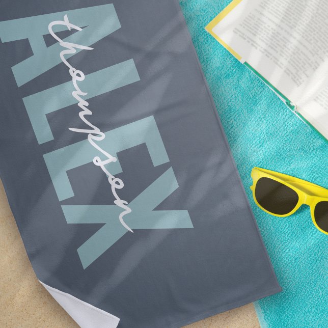 Monogram Grey Blue Personalized Beach Towel (Creator Uploaded)