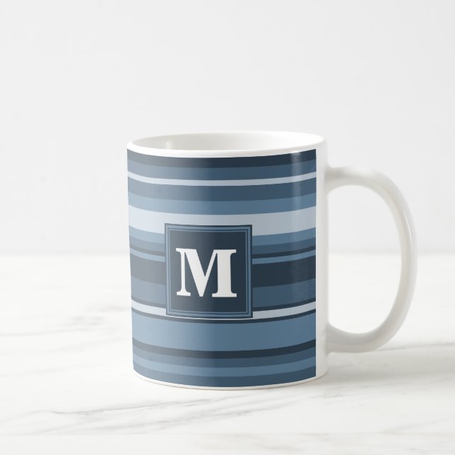 Monogram grey-blue stripes coffee mug (Right)