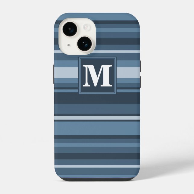 Monogram grey-blue stripes  iPhone case (Back)