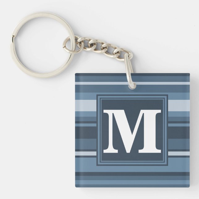 Monogram grey-blue stripes keychain (Front)