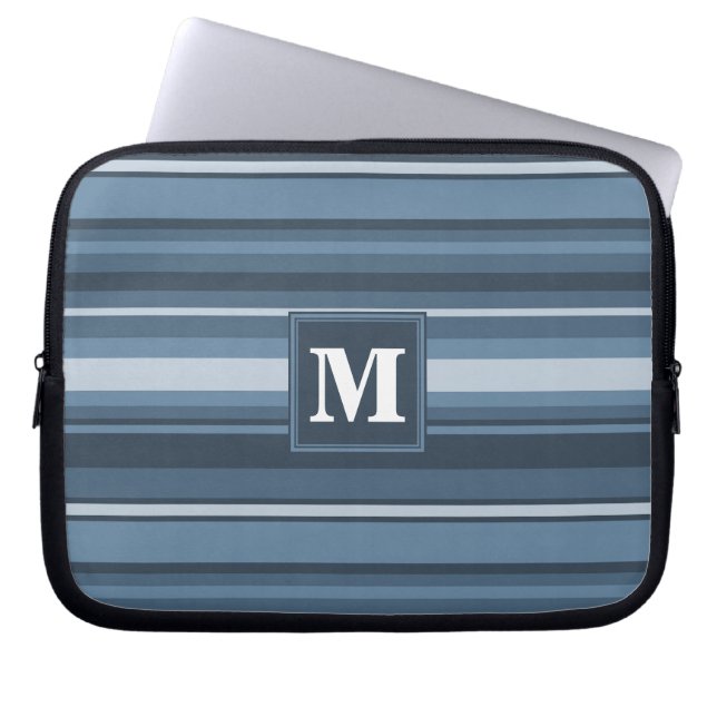 Monogram grey-blue stripes laptop sleeve (Front)