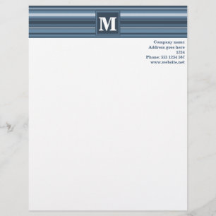 Monogram grey-blue stripes letterhead