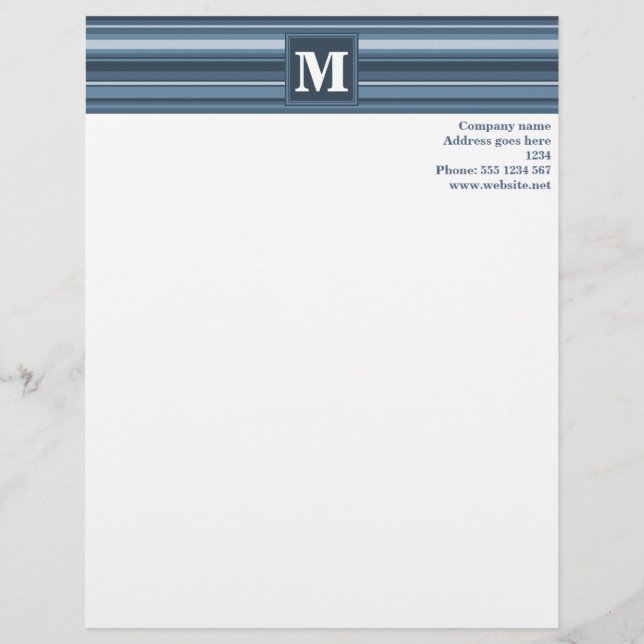 Monogram grey-blue stripes letterhead (Front)