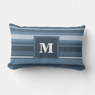 Monogram grey-blue stripes lumbar pillow