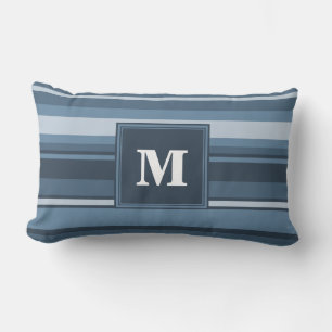 Monogram grey-blue stripes lumbar pillow